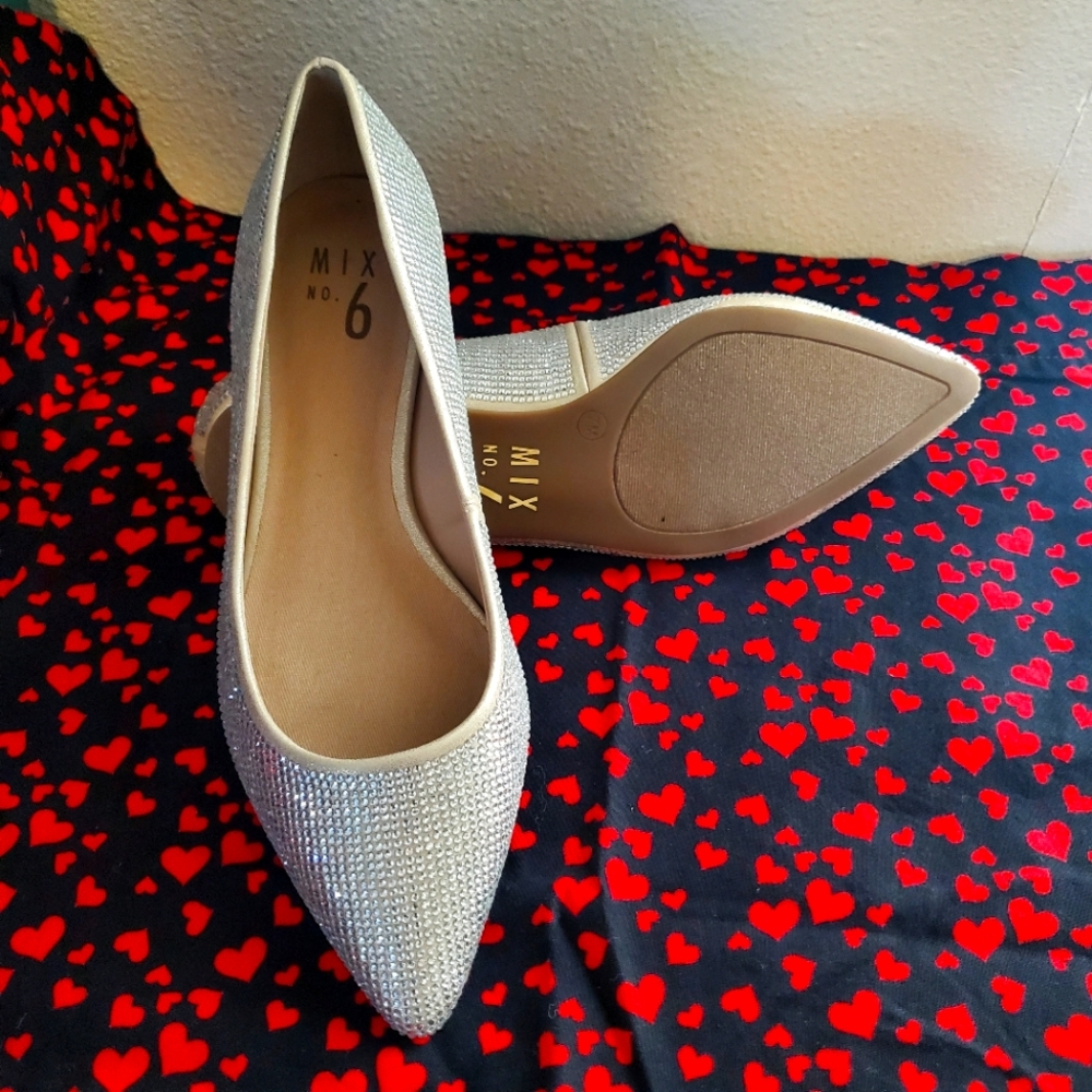 Mix No.6 Irela Flats Womens 7 Silver Rhinestones Bling Bling Sparkly Sparkles